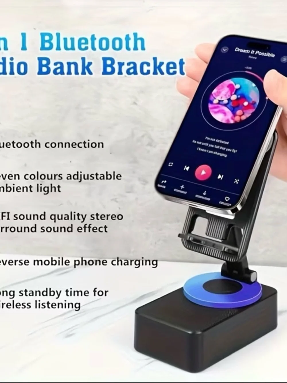 (7) Adjustable Black Phone Stand with Speaker Base